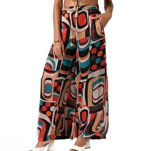 Ollari Betsy Pant Geometric Print Wide-Leg Pants Size Medium with Top